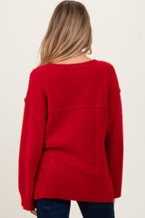 Red Fuzzy Knit Oversized Maternity Sweater