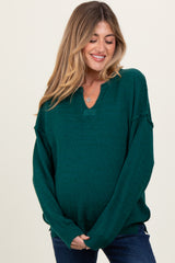 Hunter Green Notched Neck Oversized Maternity Sweater Knit Top