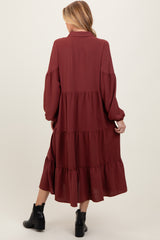 Rust Tiered Button Down Long Sleeve Maternity Maxi Dress