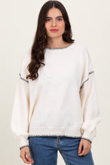 Ivory Top Stitch Detail Drop Shoulder Maternity Sweater