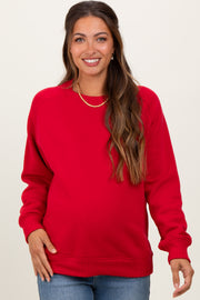 Red Pullover Maternity Terry Crewneck