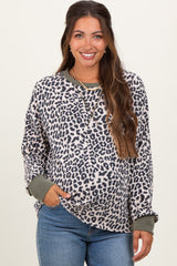 Cream Ribbed Animal Print Contrast Trim Maternity Pullover