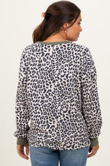 Cream Ribbed Animal Print Contrast Trim Maternity Pullover