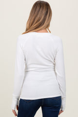 Ivory Brushed Knit Thumb-Hole Maternity Long Sleeve