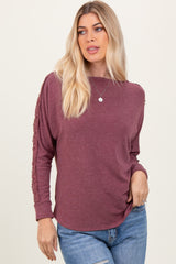 Burgundy French Terry Lace Trim Long Sleeve