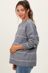 Heather Grey Striped Drop Shoulder Maternity Sweater