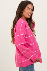 Pink Striped Drop Shoulder Maternity Sweater