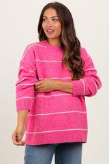 Pink Striped Drop Shoulder Maternity Sweater