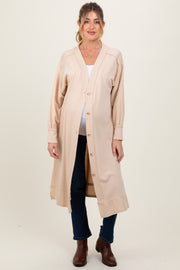 Cream Button Down Long Maternity Cardigan