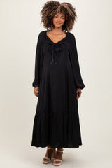 Black Bow Satin Maternity Maxi Dress