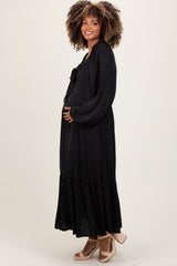 Black Bow Satin Maternity Maxi Dress