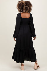 Black Bow Satin Maternity Maxi Dress