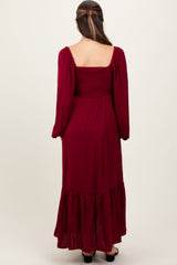 Burgundy Bow Satin Maternity Maxi Dress