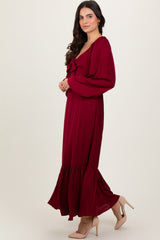 Burgundy Bow Satin Maternity Maxi Dress