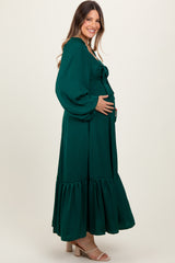 Emerald Bow Satin Maternity Maxi Dress