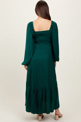 Emerald Bow Satin Maternity Maxi Dress