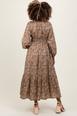 Mocha Raglan Sleeve Floral Button Maternity Maxi Dress