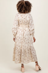 Cream Raglan Sleeve Floral Button Maternity Maxi Dress