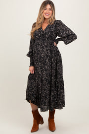 Black Floral Button Maternity Maxi Dress