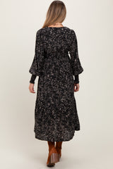 Black Floral Button Maternity Maxi Dress