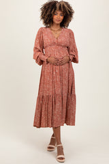 Mauve Floral Button Maternity Maxi Dress