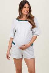 Heather Grey Cotton Terry Contrast Band Short Maternity Romper