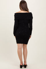 Black Off Shoulder Short Sequin Maternity Sweater Dress