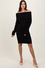 Black Off Shoulder Short Sequin Maternity Sweater Dress