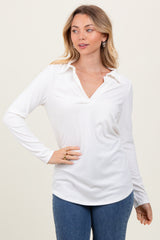 Ivory Ribbed Collared Maternity Long Sleeve Top