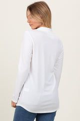 Ivory Ribbed Collared Long Sleeve Top