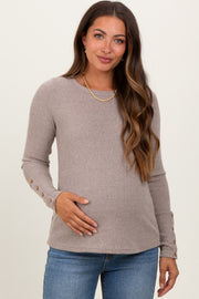 Taupe Ribbed Knit Button Detail Long Sleeve Maternity Top