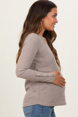 Taupe Ribbed Knit Button Detail Long Sleeve Maternity Top