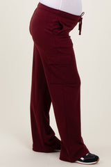 Burgundy Cargo Pocket Straight Leg Maternity Sweatpants