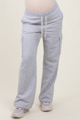 Heather Grey Cargo Pocket Straight Leg Maternity Sweatpants