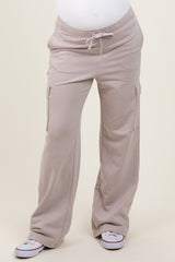 Light Taupe Cargo Pocket Straight Leg Maternity Sweatpants