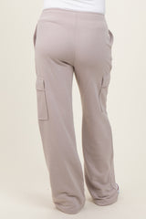 Light Taupe Cargo Pocket Straight Leg Maternity Sweatpants