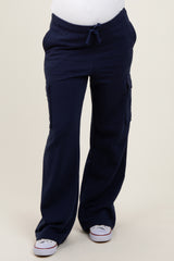 Navy Cargo Pocket Straight Leg Maternity Sweatpants