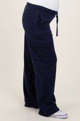 Navy Cargo Pocket Straight Leg Maternity Sweatpants