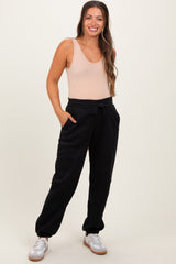 Black Drawstring Relaxed Fit Maternity Sweatpants