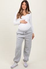 Heather Grey Drawstring Relaxed Fit Maternity Sweatpants