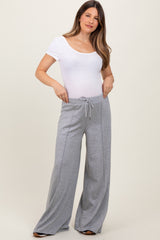 Heather Grey Wide Leg Drawstring Maternity Sweatpants