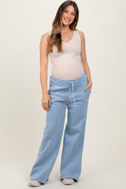 Light Blue Exposed Seam Wide Leg Maternity Sweatpants