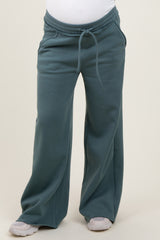 Light Olive Exposed Seam Wide Leg Maternity Sweatpants