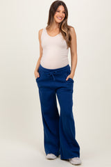 Light Navy Exposed Seam Wide Leg Maternity Sweatpants