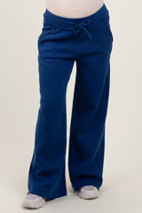 Light Navy Exposed Seam Wide Leg Maternity Sweatpants