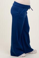 Light Navy Exposed Seam Wide Leg Maternity Sweatpants