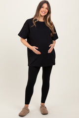 Black Oversized Crewneck Short Sleeve and Legging Maternity Set