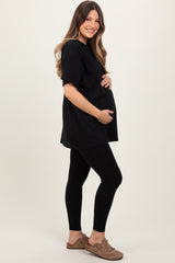 Black Oversized Crewneck Short Sleeve and Legging Maternity Set