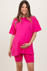 Fuchsia Biker Shorts Maternity Set