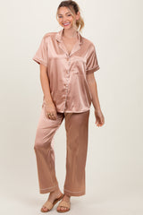 Gold Satin Contrast Trim Maternity Pajama Set